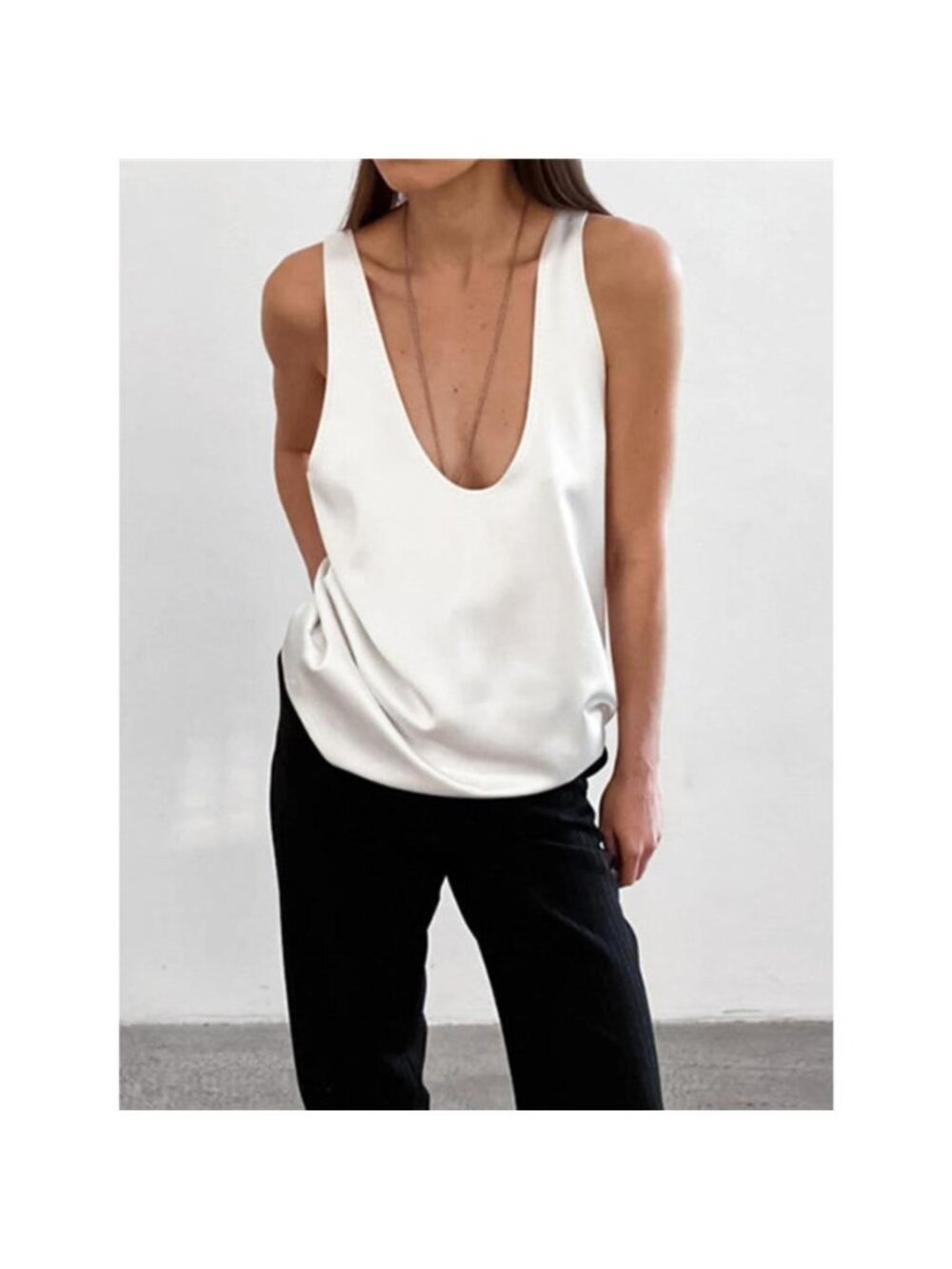 Satin Deep V-Neck Tank